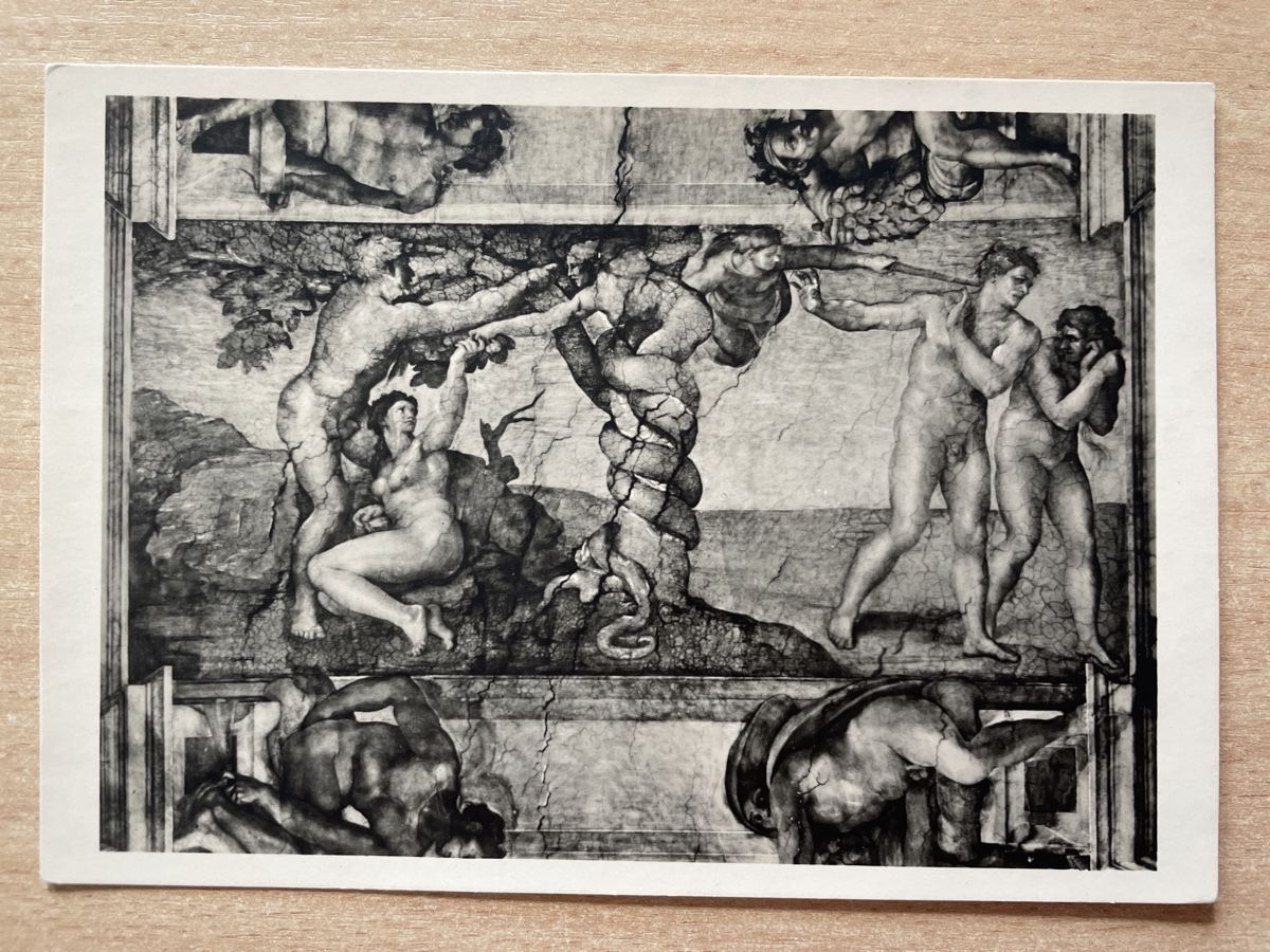 Cartoline postali: Alte AK Michelangelo, Sixtinische Kapelle, Sündenfall – Usato da Neuhausen am Rheinfall venduto da Arielle55