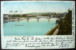 Gruss aus BASEL Brücke, Fabrik-Kamine
