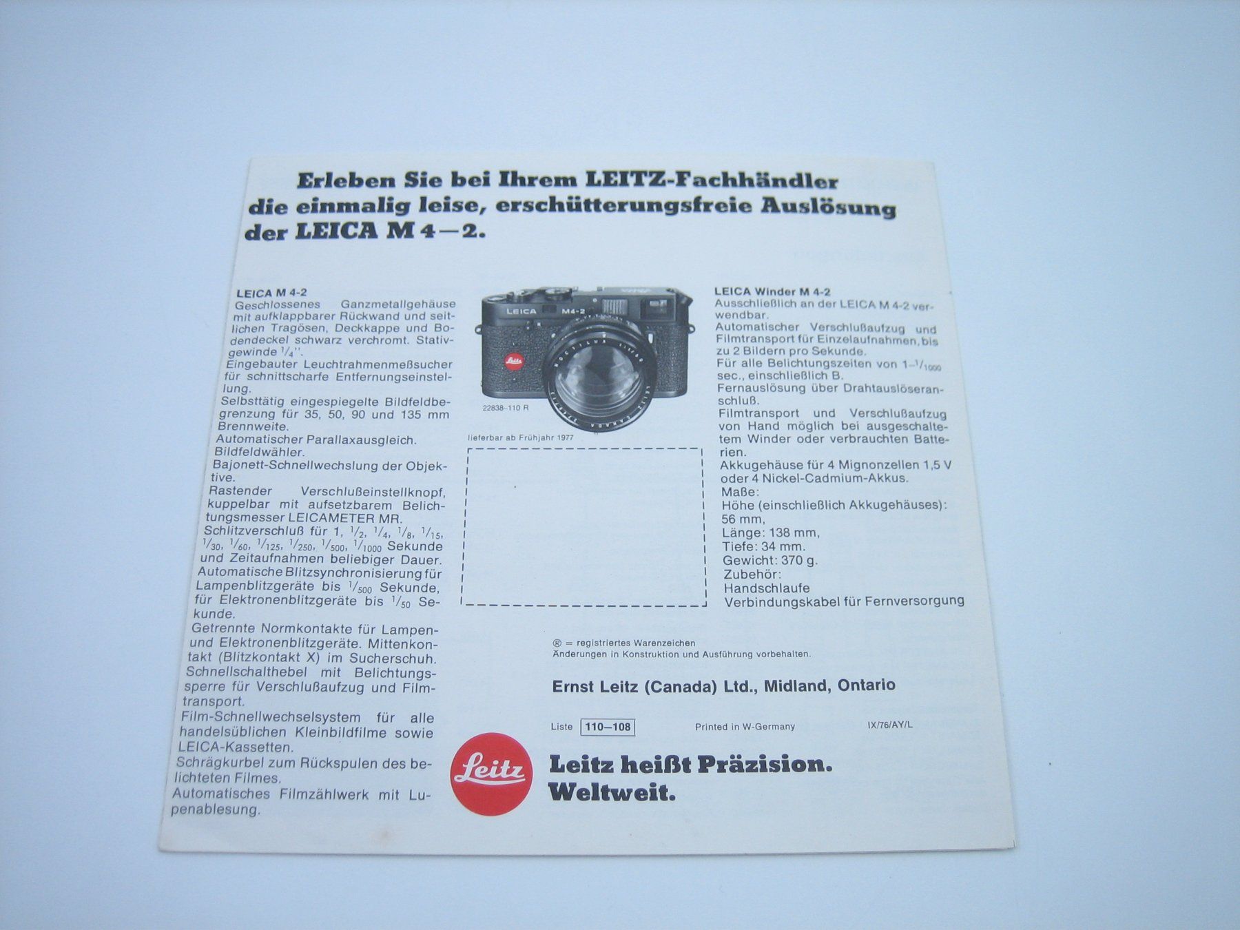 Leica Fotocamera: Leica M4-2 Messucher Werbeprospekt/Katalog – Usato da Zürich venduto da Tomi118 1