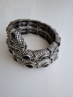 Bracelet Serpent Argenté Noir Statement Vintage Extensible