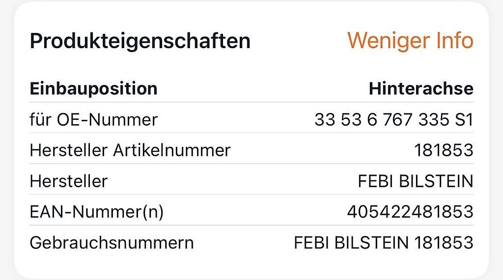 Tutti pezzi di ricambio auto: Febi Bilstein Staubschutzsatz Stoßdämpfer HA – Usato da Amriswil venduto da mak_v9kw 1