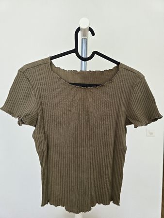 Trendiges Ripp T-Shirt, Khaki, Gr. S