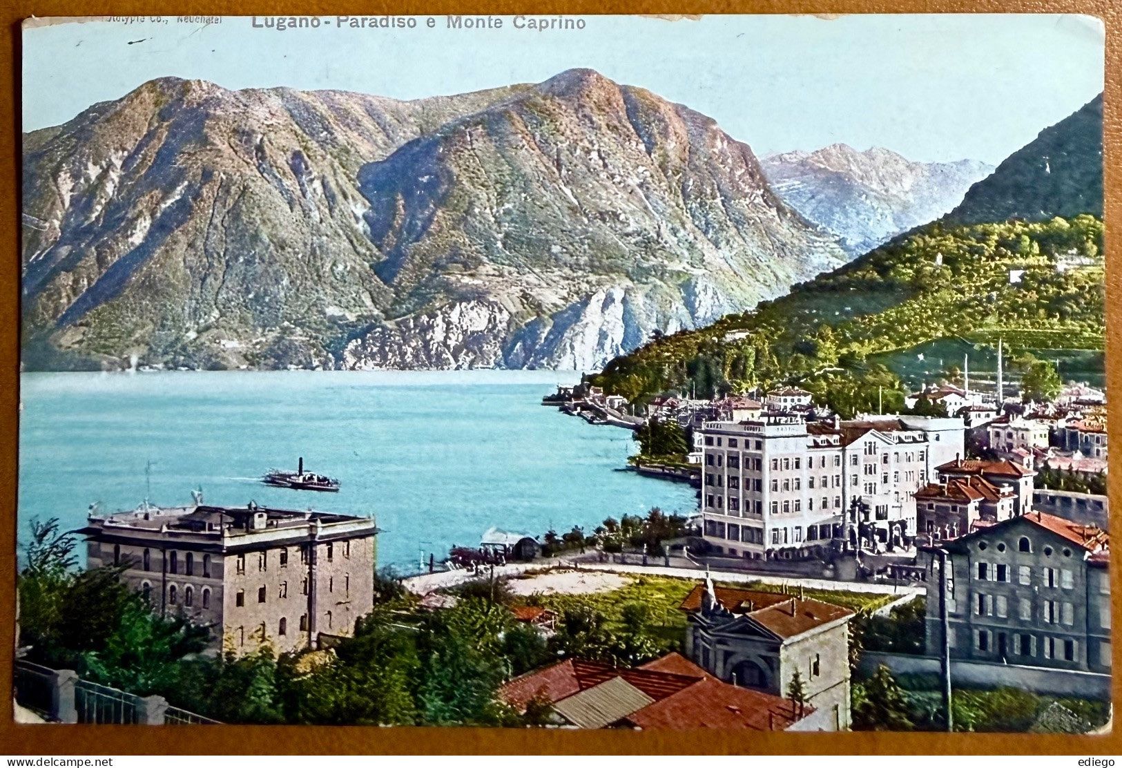 Cartoline postali: Lugano - Paradiso - e Monte Caprino - Bateau à vapeur – Usato da Lutry venduto da Ediego