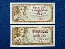 Belgrad 1968 - Jugoslawien - 2 x 10 Dinara aUNC
