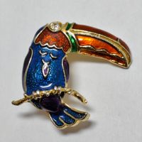 Broche vintage toucan émaillé multicolore strass #C1
