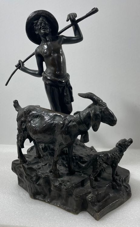 Skulpturen & Statuen: Grosse Bronze Skulptur  >>Der Geissenhirte<< – Gebraucht aus Hinwil von Chnap