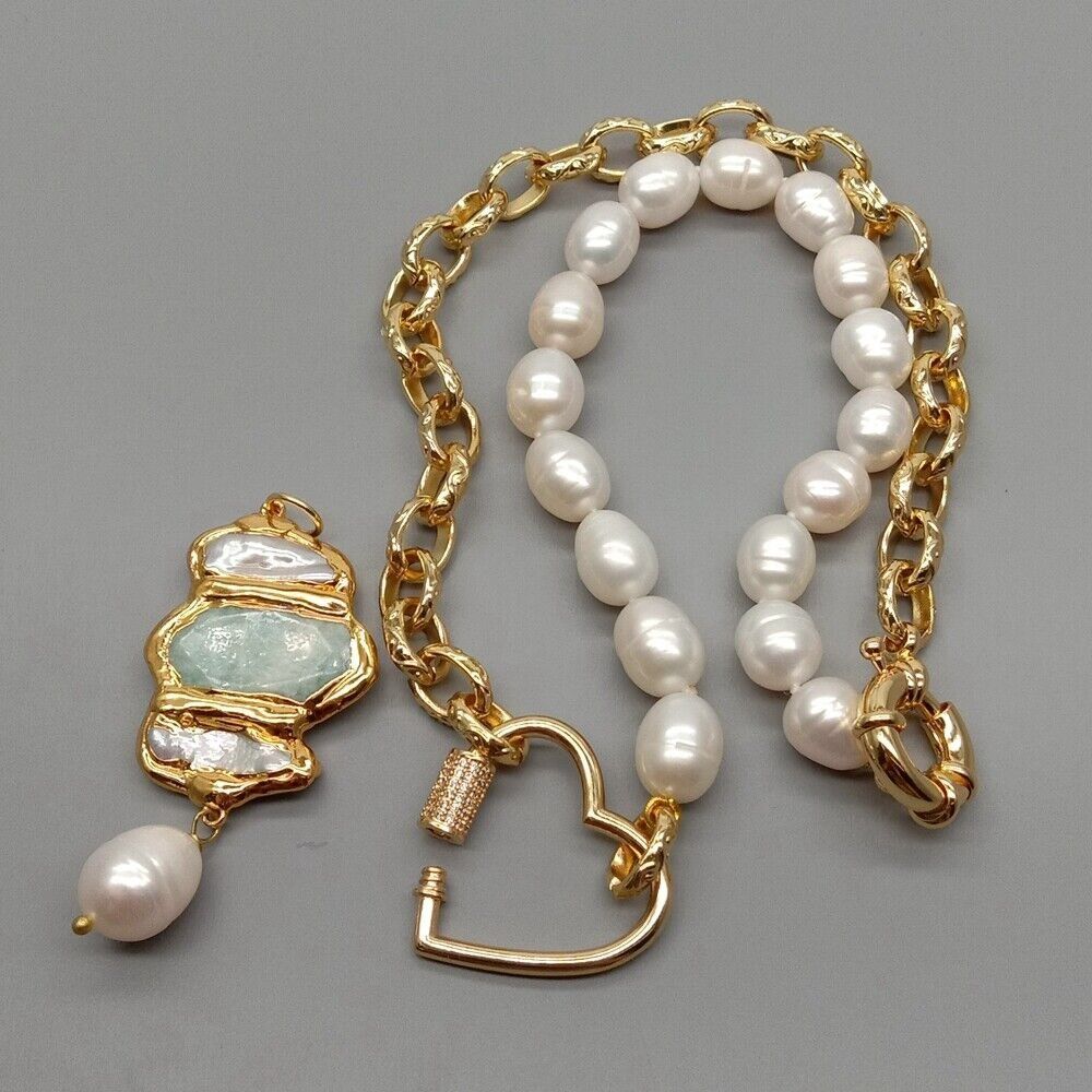 Catenine: Lua Herz Amazonit Perlen Halskette Perle Biwa 48 cm Collier – Nuovo (secondo la descrizione) da Prilly venduto da ilyria73 2