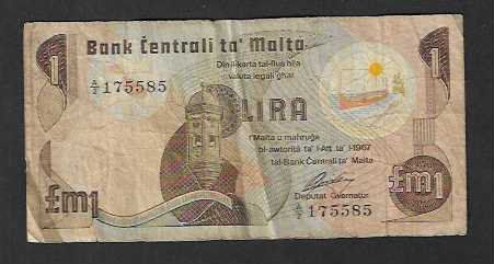 Banknoten: Malta  1  Lira  Gebraucht – Gebraucht aus Gordola von coinsandnotes