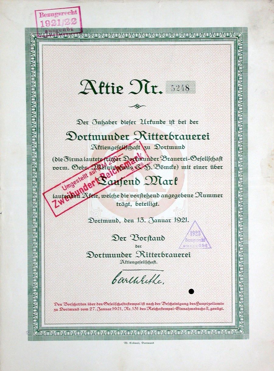 Documenti: Dortmunder Ritterbrauerei AG, Dortmund - 1921 – Usato da Solothurn venduto da Sgasche