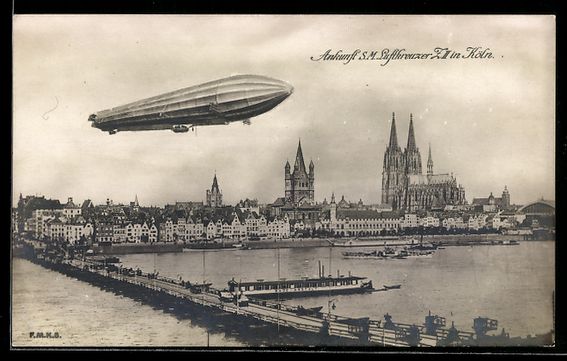 Ansichtskarten: Köln, Ankunft des Zeppelin S.M. Luftkre – Gebraucht aus Berlin von bartko-reher