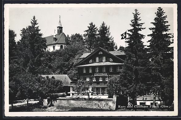 Cartoline postali: Flüeli /Obw., Kur-Gasthaus mit Blick zu – Usato da Berlin venduto da bartko-reher