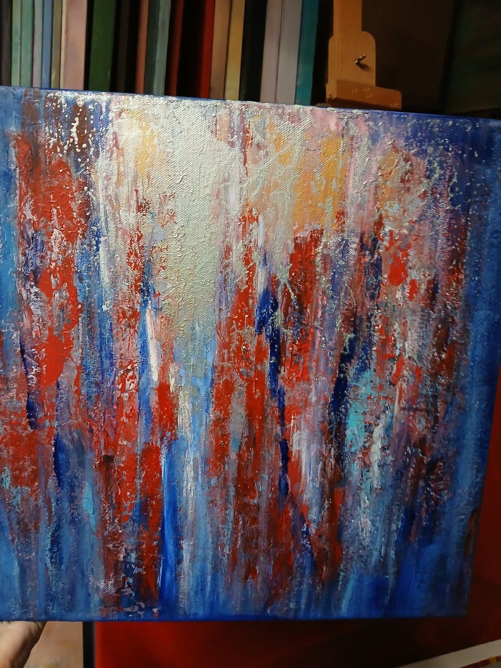 Dipinti: Originalgemälde, Blau mit Silber, Leinwand 40x40 cm – Nuovo e nell'imballaggio originale da Beinwil am See venduto da Superchance 3