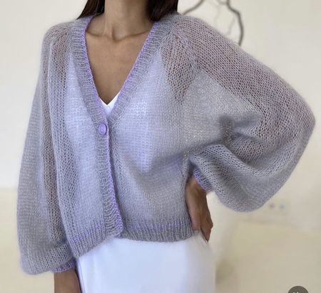 Seiden-Mohair Strickjacke, zartes Lila, Grösse S/M/L
