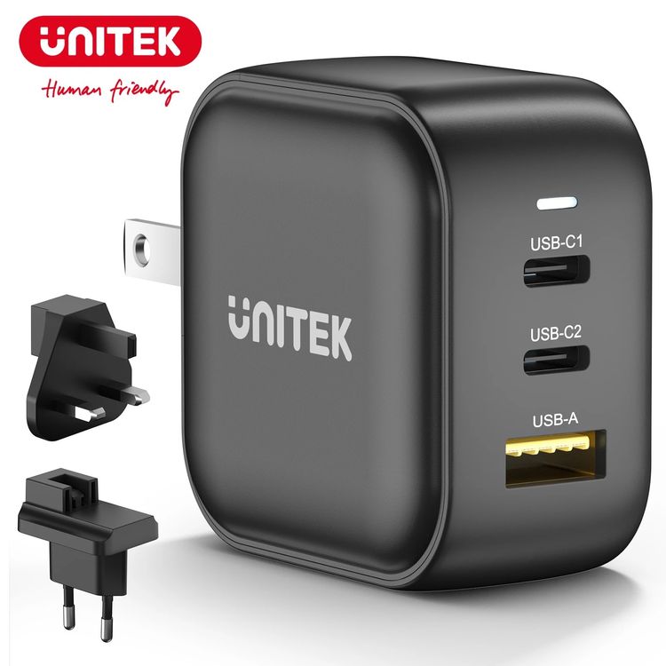 Bwine 65W USB-C Reise-Ladegerät Mit 3 Anschlüssen – Inkl. UK/EU-Adapter, 1,2m Kabel, Für Laptop, IPhone, IPad