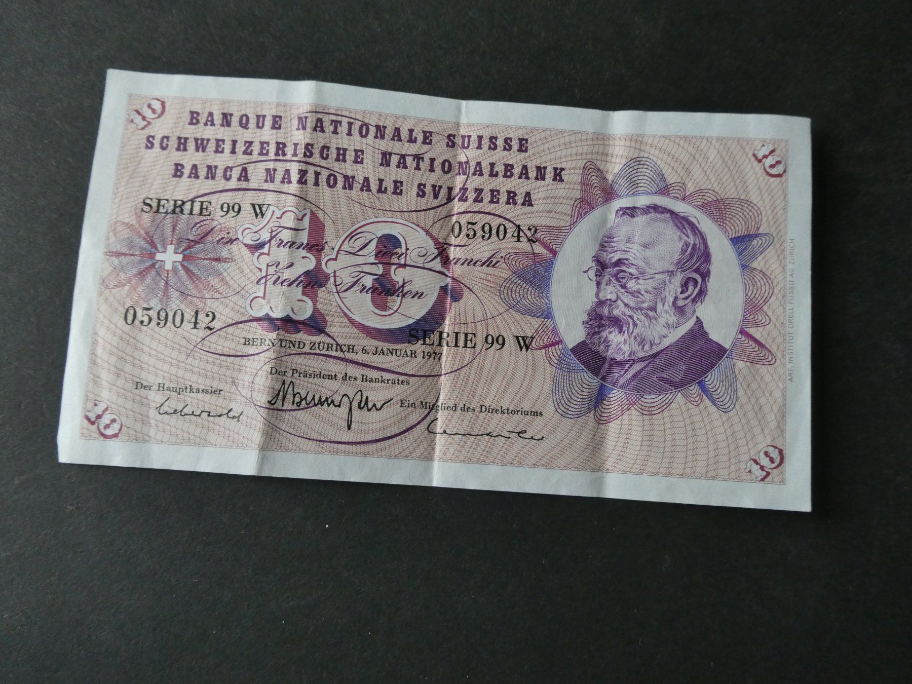 Billets de banque: Schweiz 1977, 10 Franken – D'occasion à Hinterforst par Rohusri