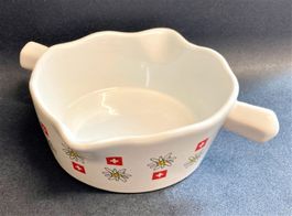 Saucière Porzellan weiss Deko Schweizer Wappen Edelweiss