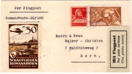 FLUGTAG ROMANSHORN 9.VI.1924 MIT VIGNETTE UND F6 + TELLBRUST