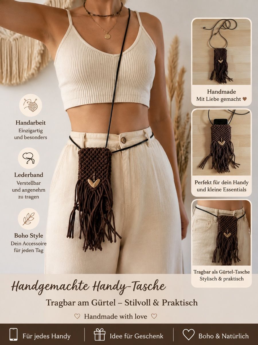Taschen für Damen:     Handgemachte Handytasche mit Lederband – Boho Stil – Neu (gemäss Beschreibung) aus Neuhausen von pro_9g72
