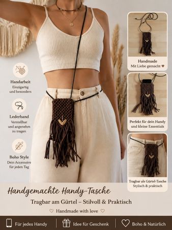    Handgemachte Handytasche mit Lederband – Boho Stil