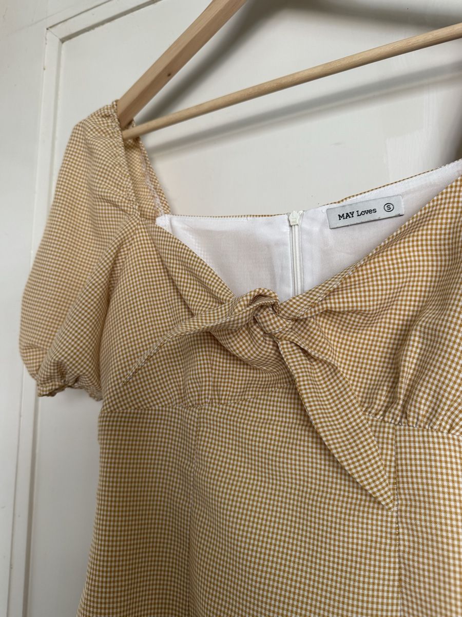 Vestiti: Yellow Gingham Puff Sleeve Tie Front Dress - Size S – Usato da Zürich venduto da olalinda 1