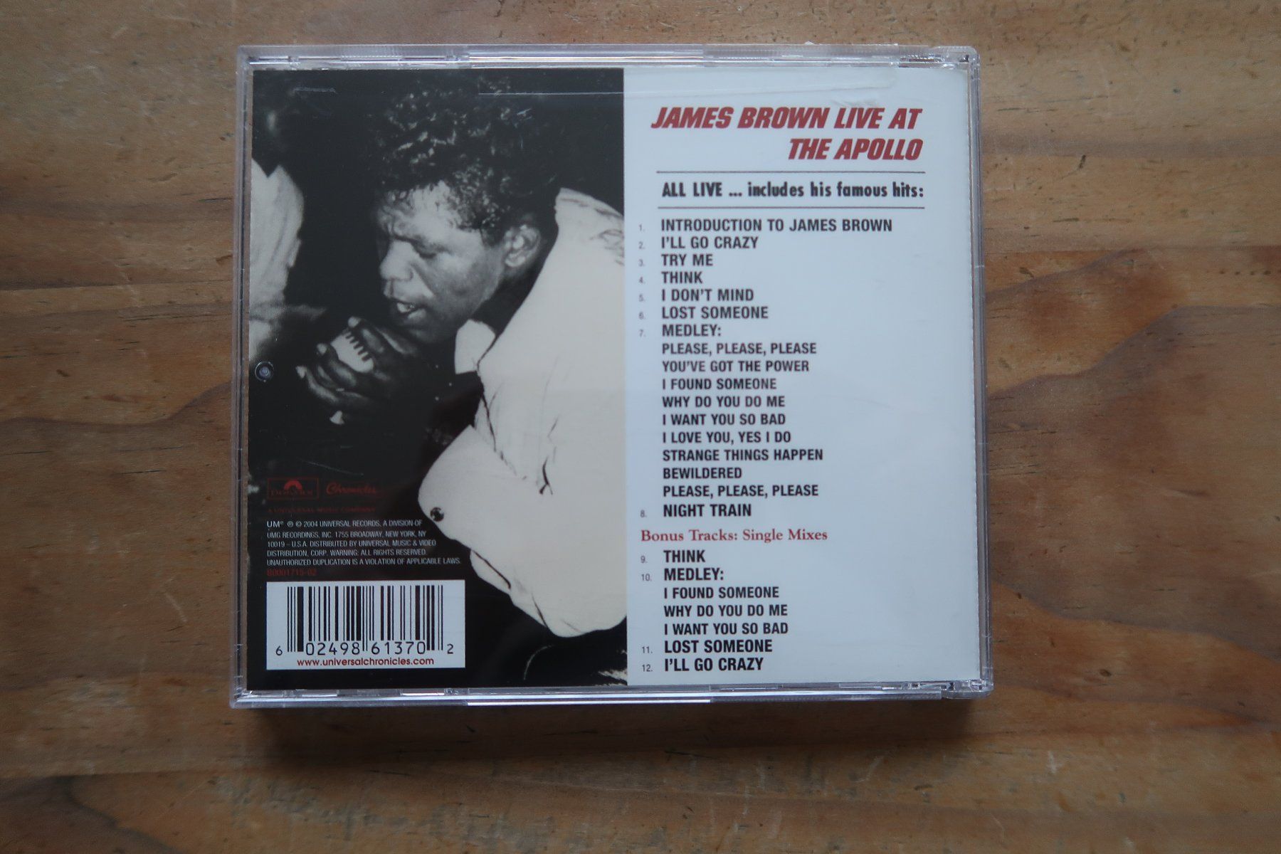 CD: JAMES BROWN - LIVE AT THE APOLLO - CD – Usato da Basel venduto da Patiscat 1