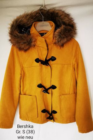 senf Winterjacke Mantel mit Kunstpelz Kapuze G