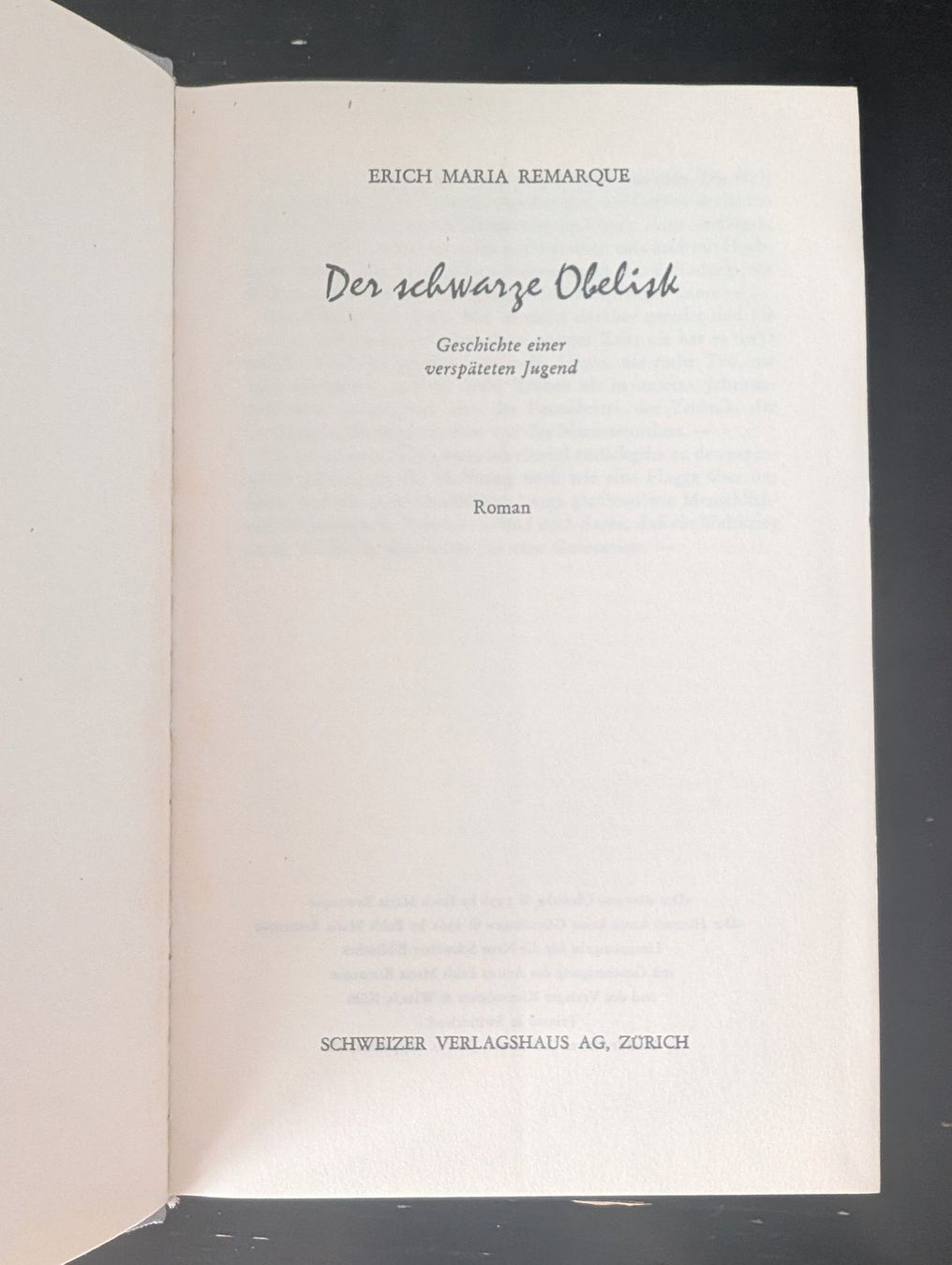 Livres: Der schwarze Obelisk - Remarque – D'occasion à Thalwil par sultan03 4