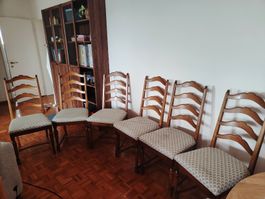 Wooden set of 6 dining chairs upholstered seats