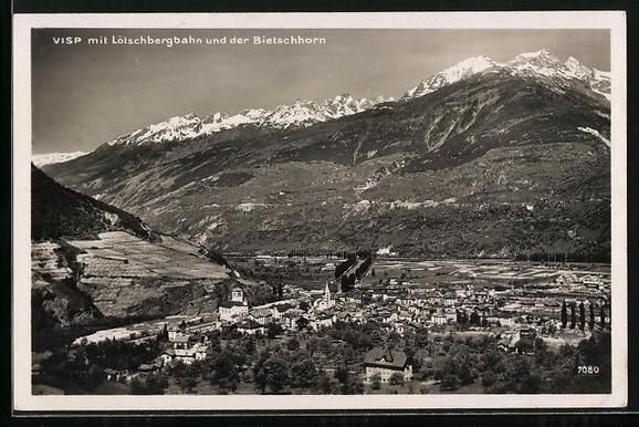 Cartoline postali: Visp, Panorama mit Lötschbergbahn und B – Usato da Berlin venduto da bartko-reher