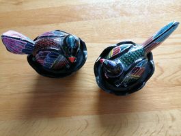 2 Deko Vögel  bemalt Schwarz bunt Figuren 🐦🐦Dekoartikel