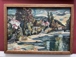 Gemälde "Fischerdorf" P. Walzer Impressionismus Öl signiert