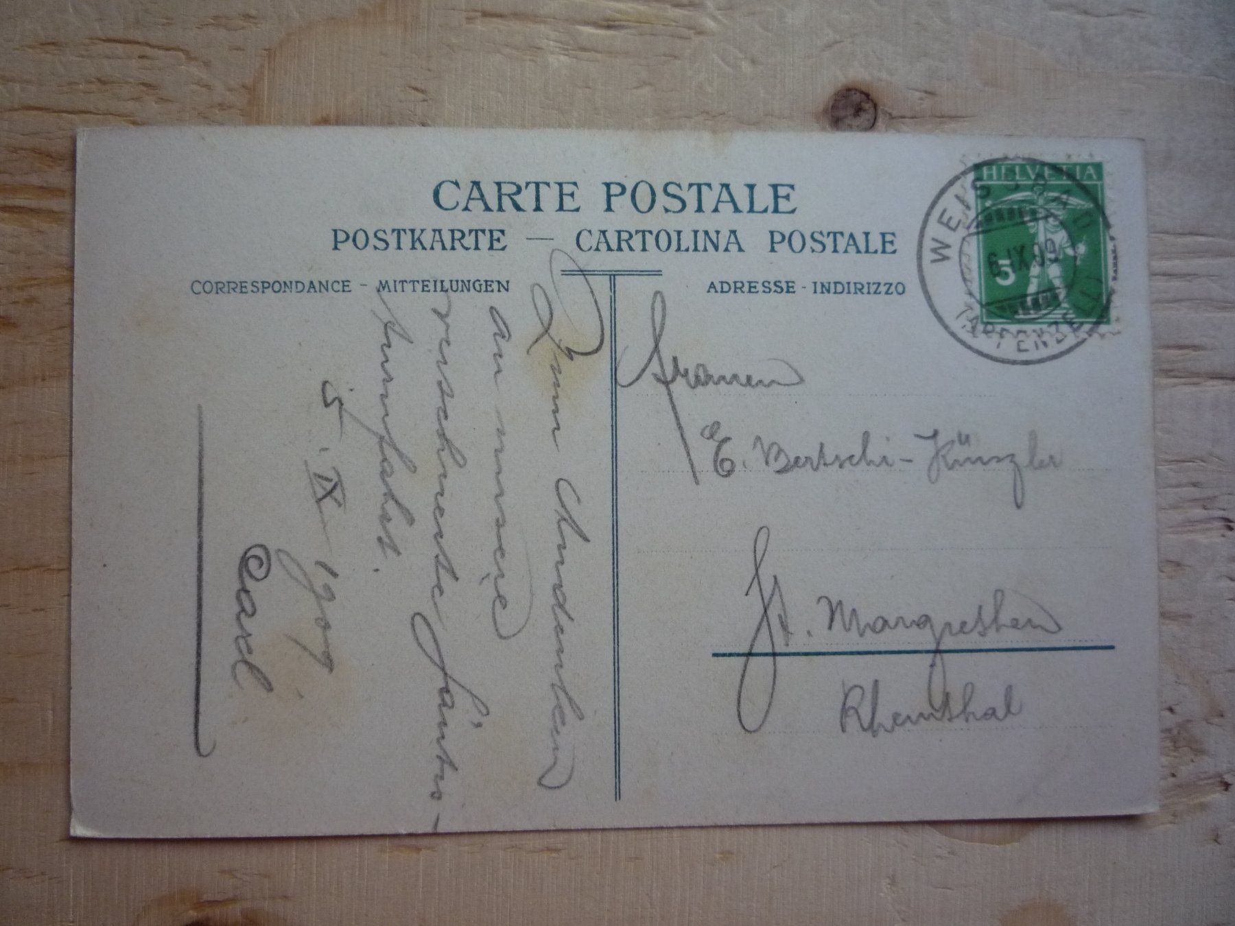 Cartoline postali: Meglisalp, 6.IX.09 – Usato da Rieden SG venduto da Brockehuesli 1