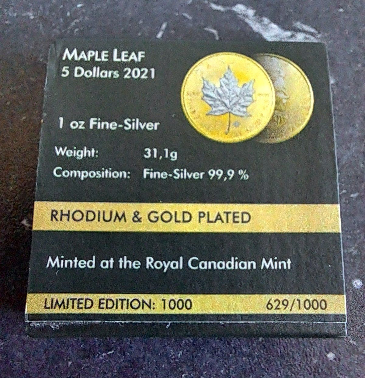 Tutti le monete: 1 OZ Silber Maple Leaf 2021 inkl Gold plated – Nuovo e nell'imballaggio originale da Weinfelden venduto da shopping-island 2