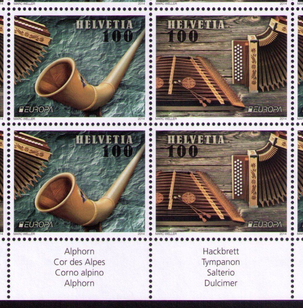 Tutti i francobolli: 2014_1509+10_INSTRUMENTE_HACKBRETT+ALPHORN_Bogen kompl. ! ** – Nuovo (secondo la descrizione) da Marthalen venduto da Ch_quality 1
