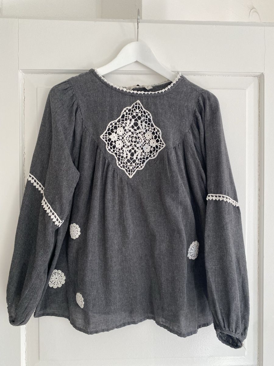 Zara Camicette: Zara Basic Bluse, grau mit Spitze, Grösse M  – Usato da Chur venduto da KUMI2024