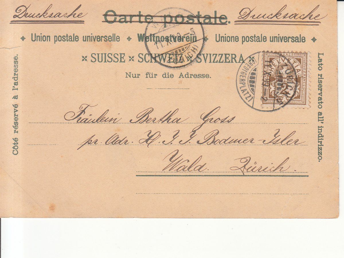Cartoline postali: Zürich 1899 – Usato da Bürglen TG venduto da StampGraf 1