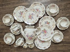 Kaffeeservice Bavaria Porzellan Blumen Goldrand , 22 Teile