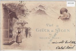 Viel Glück u. Segen im Neuen Jahr! Berglandschaft - Litho