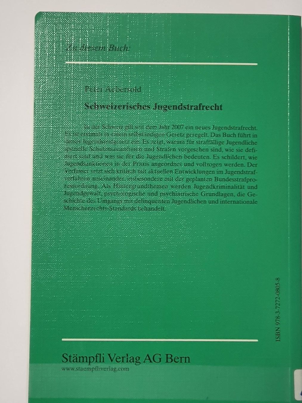 Bücher: Aebersold Peter - Jugendstrafrecht  2007 – Gebraucht aus Oberdorf BL von BaldenEagle 1