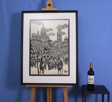 Romolo Esposito, Holzschnitt, " Paris 1973 " neu top gerahmt