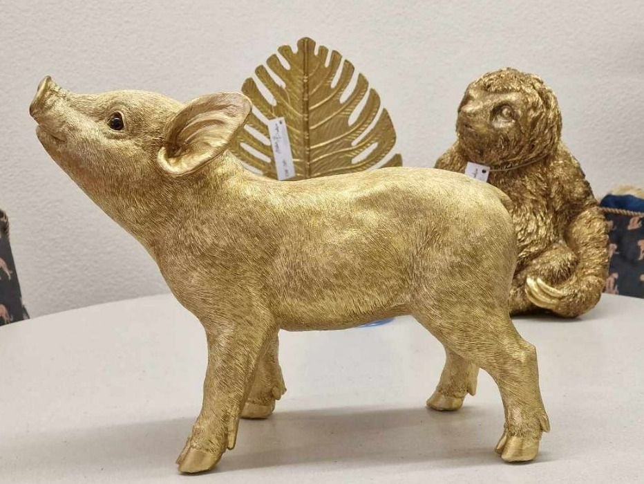 Statuette: Schwein / Ferkel Gold – Nuovo e nell'imballaggio originale da Schaffhausen venduto da AtelierPudesco 1