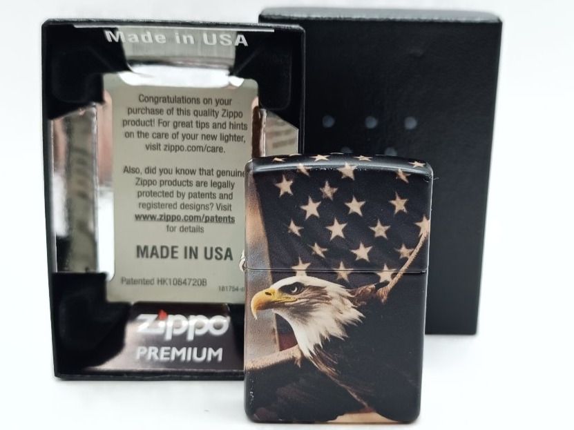 Zippo Sturmfeuerzeug Mit Adler & Flagge Design – Windfest, Nachfüllbar, In Geschenkbox