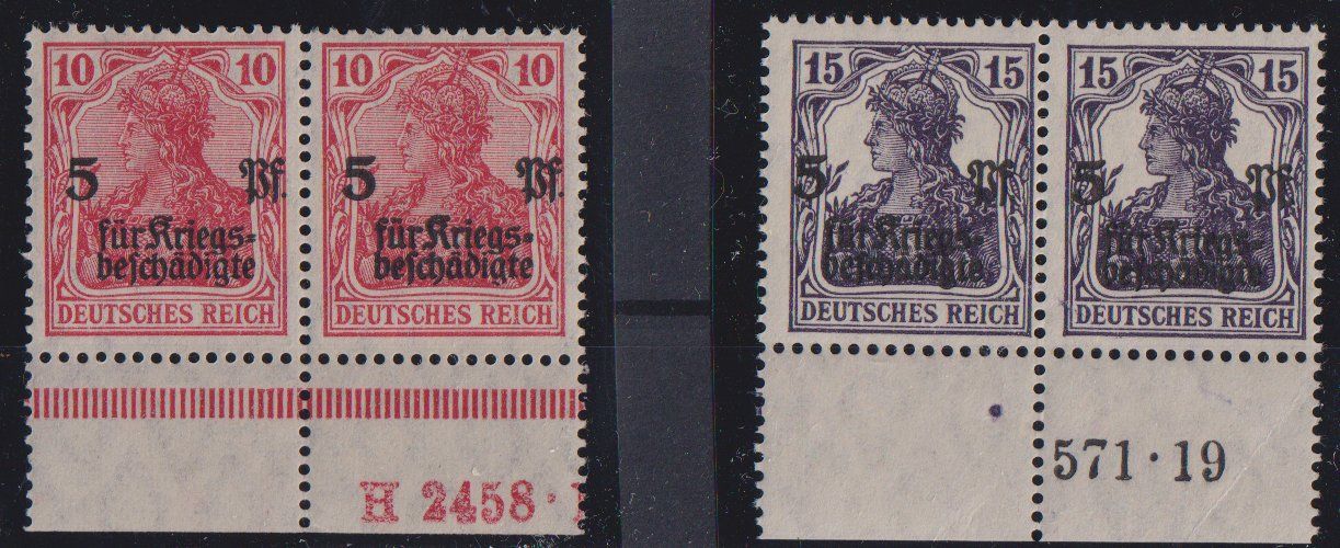 Alle Briefmarken: Deutsches Reich: 2 Paare Kriegsgeschädigte ** mit HAN – Neu (gemäss Beschreibung) aus Eschlikon TG von PhilCon