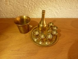 Vintage Miniatur Wein Servier Set klein süss Messing