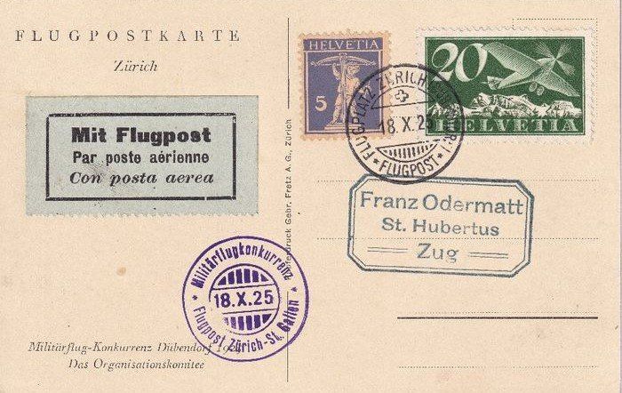Tutti i francobolli: Flugpostkarte, 18.X.25, "Dübendorf - Zug" – Usato da Samnaun-Compatsch venduto da Muckimu