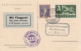 Flugpostkarte, 18.X.25, "Dübendorf - Zug"