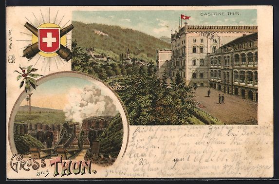 Ansichtskarten: Lithographie Thun, Caserne, Artillerie – Gebraucht aus Berlin von bartko-reher
