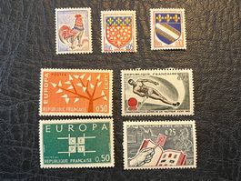 7 timbres français neufs ** 1962-1963