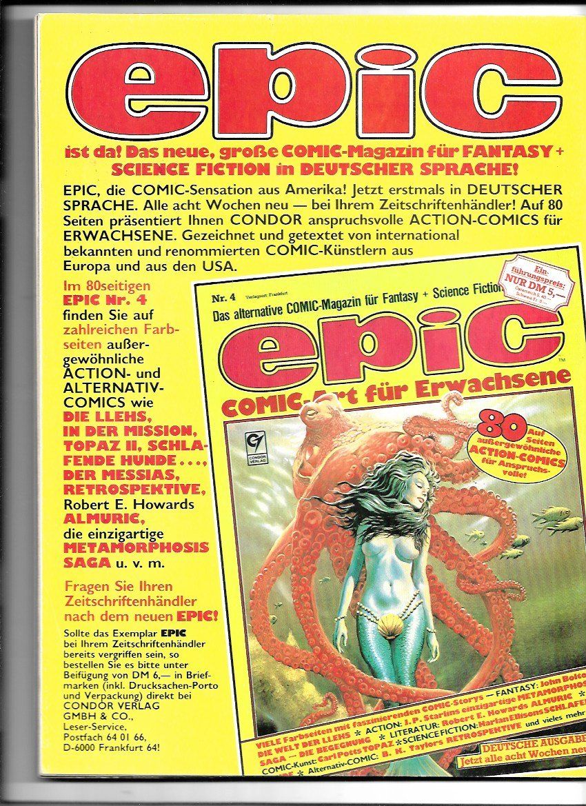 Fumetti: Epic Comic Magazin Nr. 3, Condor Verlag,1981, Top . – Usato da Winterthur venduto da Wolfensberg 2