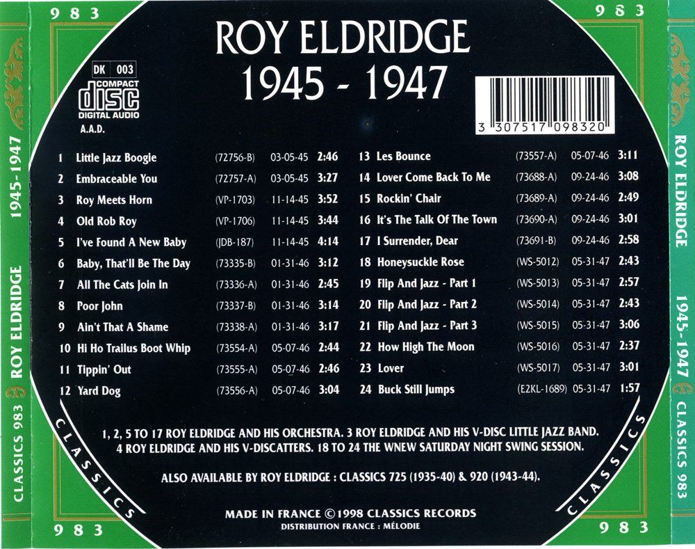 CD: Jazz-CD:  Roy Eldridge 1945 - 1947  (Classics) – Usato da Hochfelden venduto da mue_lhm9 2